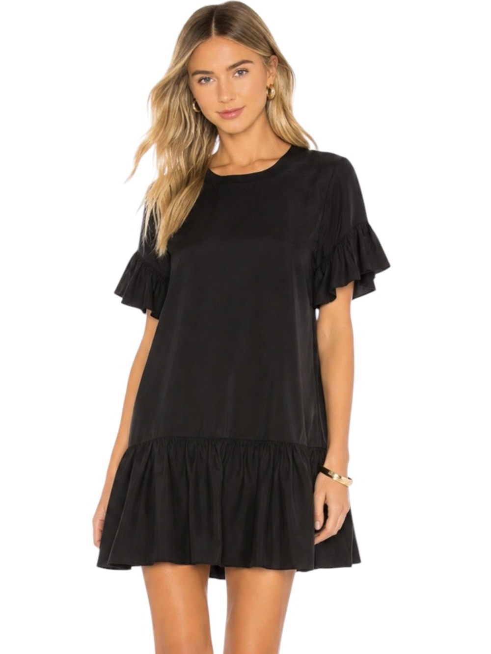 Cinq a Sept Silk Leilah Swing Mini Dress Ruffle Hem Black Size M